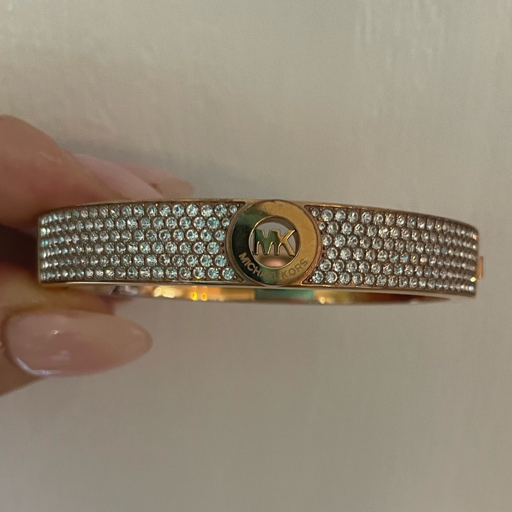 Women’s Michael Kors Pave Crystal & Rose Gold Cuff Bangle Bracelet - Picture 2 of 16